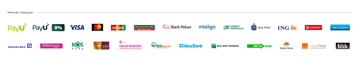 Metody płatności dostępne w sklepie, PayU, Visa, Mastercard, BLIK oraz banki internetowe